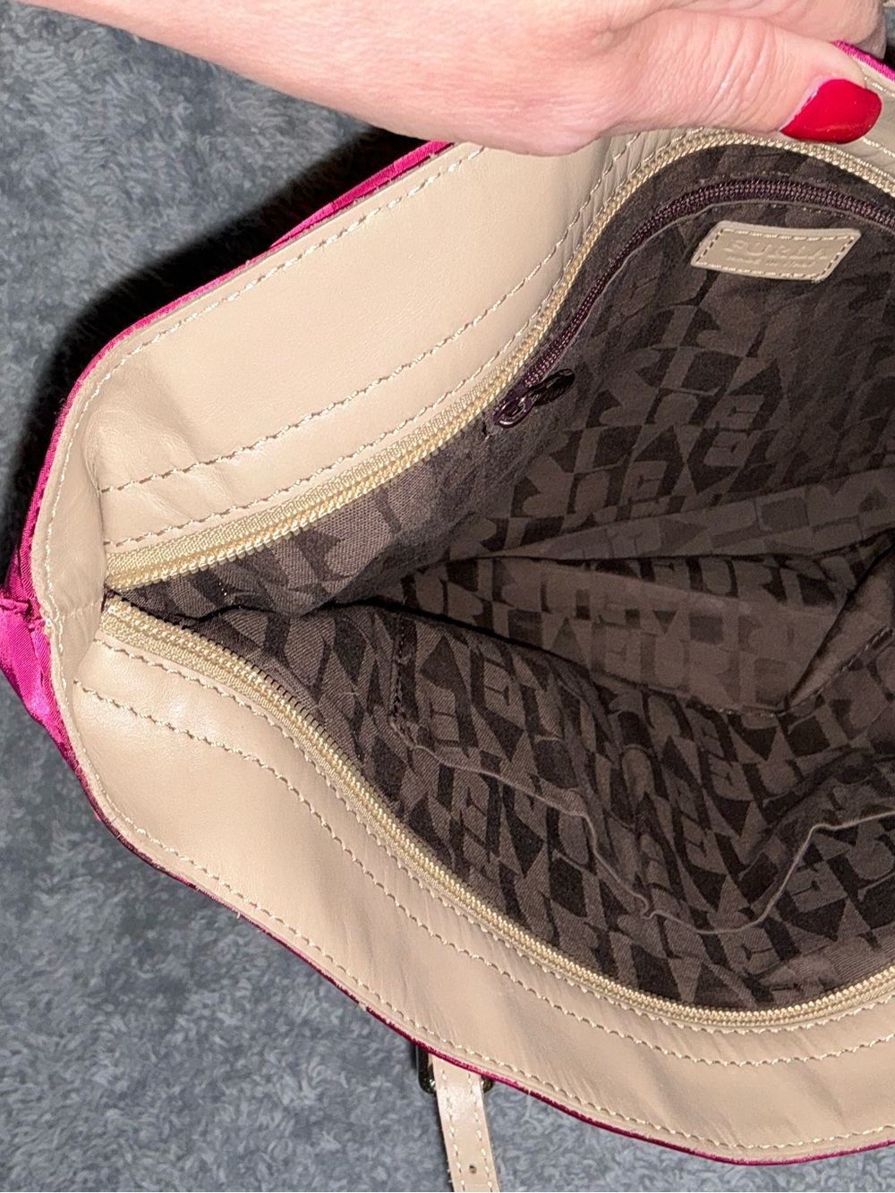 Furla Italy Pink Fuchsia Satin Jacquard Tote Bag Large Shoulder Bag - Picture 7 of 11